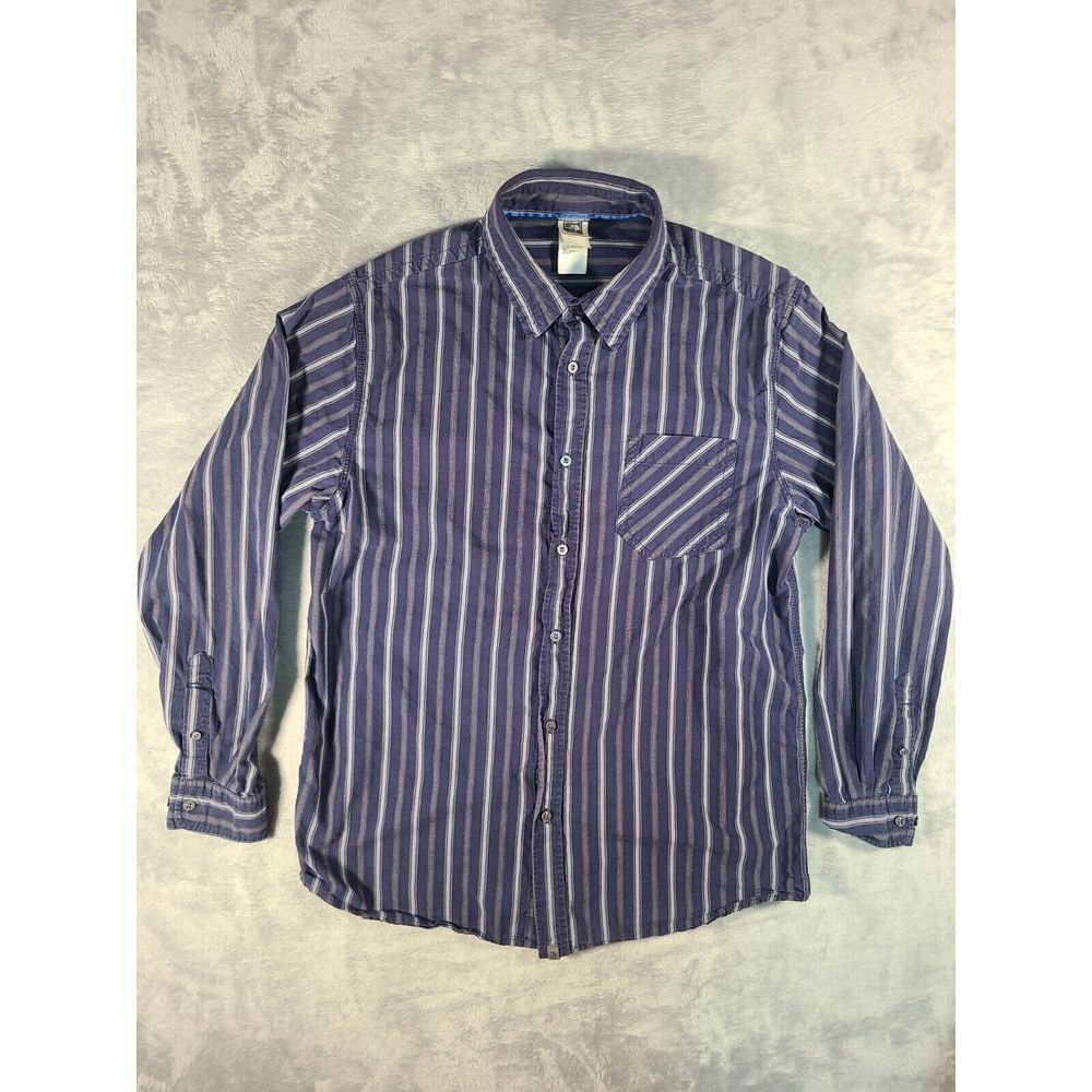 The North Face Shirt Mens Large Blue Striped‎ Button Up Long Sleeve Outdoors